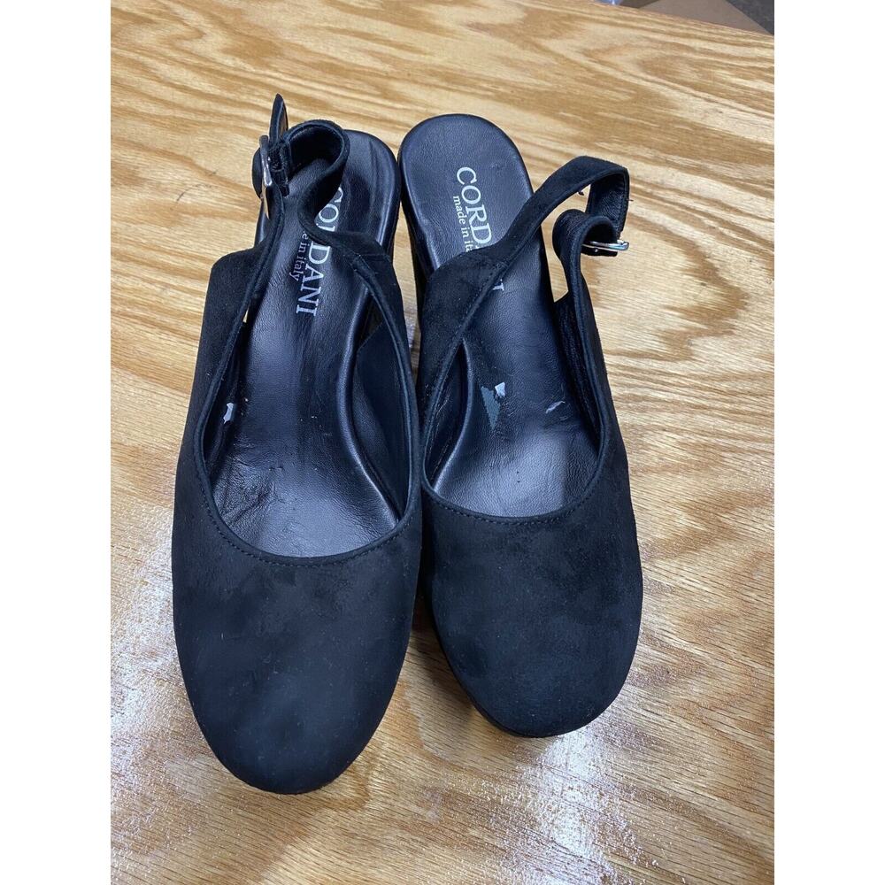 Cordani Slingback Sandals Women's 39 Black Suede Buckle Strap Block Preppy S49